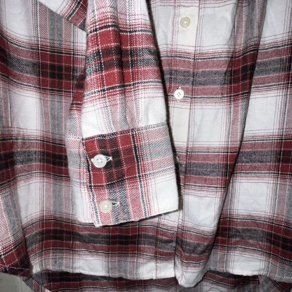 Ann Taylor Loft Blouse Wmns Sz XS Red Plaid Button Down Faux Ruffle Collar - Picture 4 of 8